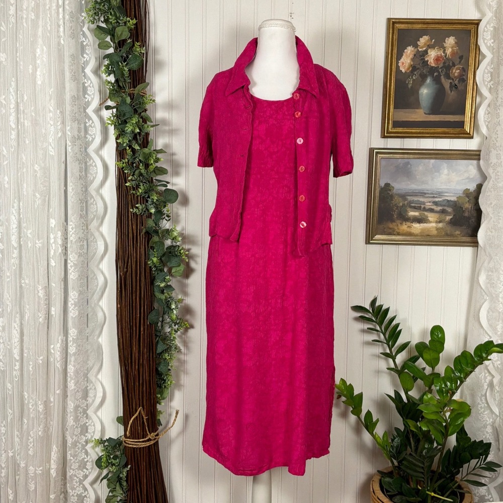 Karin Stevens Dress Set Womens 8 Pink Excellent Vintage Textured 2 Piece Jacket